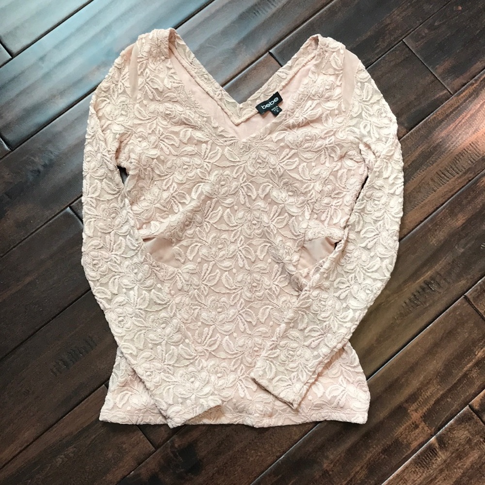 nude lace v neck top with mesh cut outs